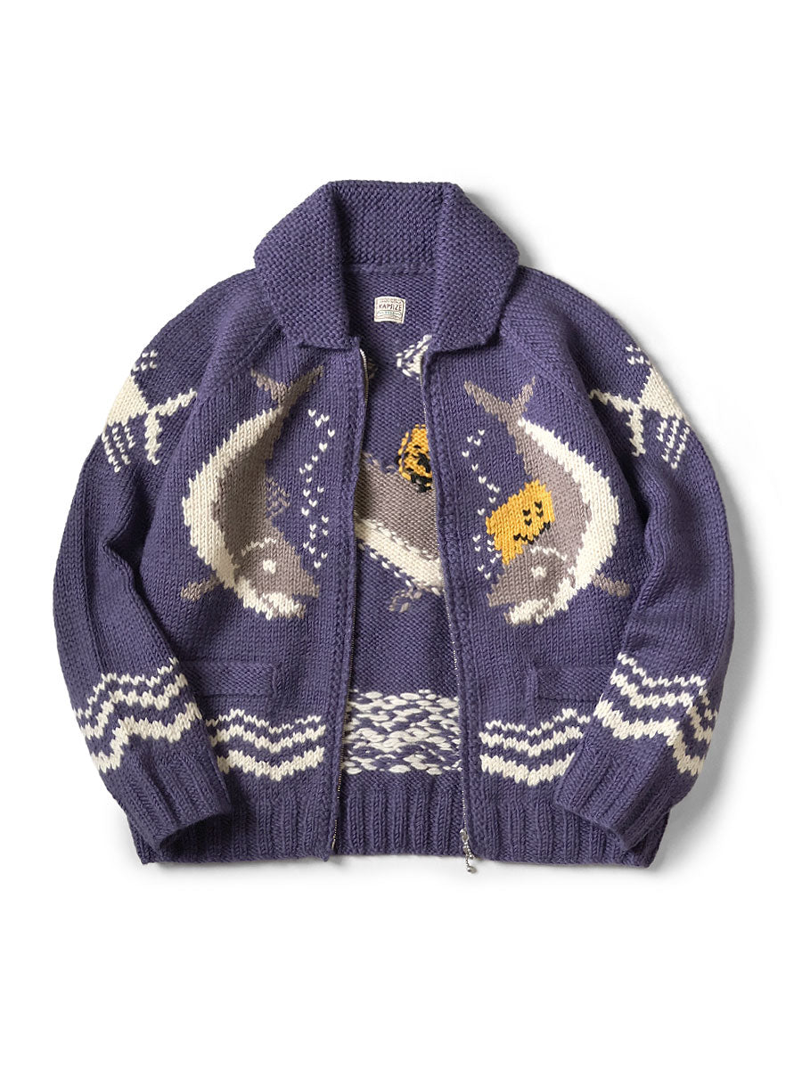 Hand-knit PECKISH TROUT ZIP Cardigan