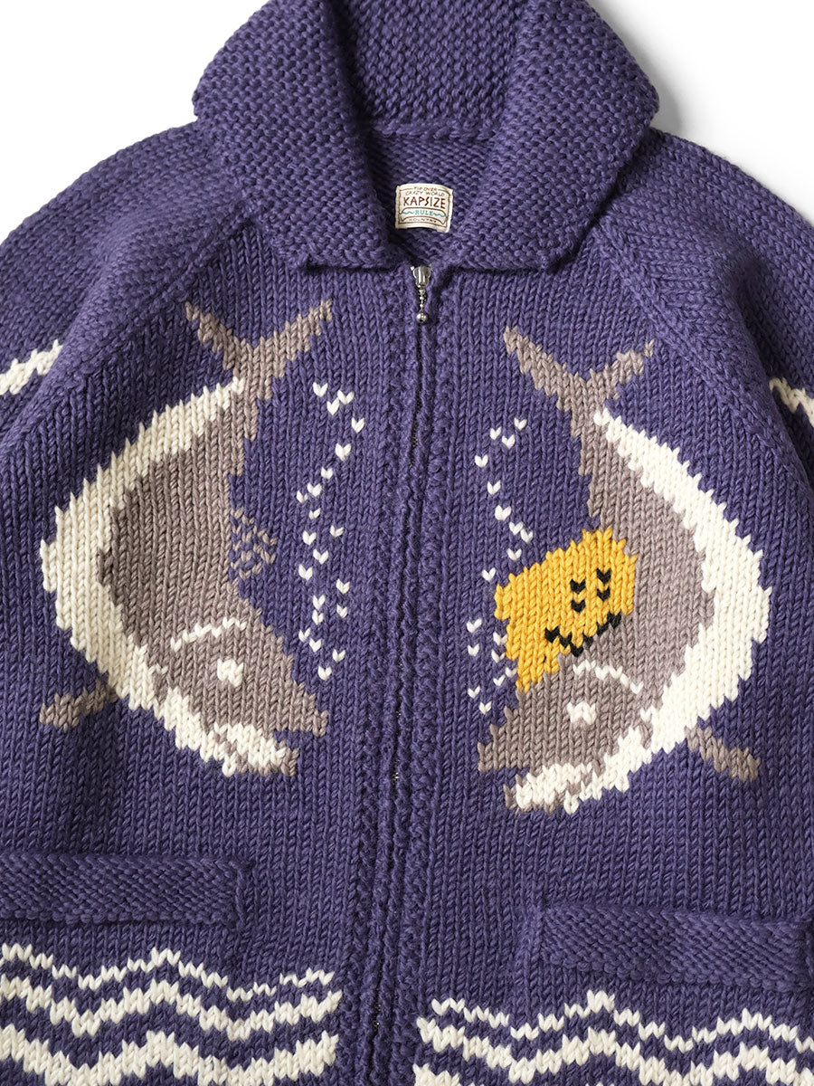 Hand-knit PECKISH TROUT ZIP Cardigan