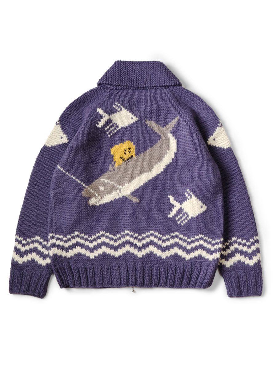 Hand-knit PECKISH TROUT ZIP Cardigan