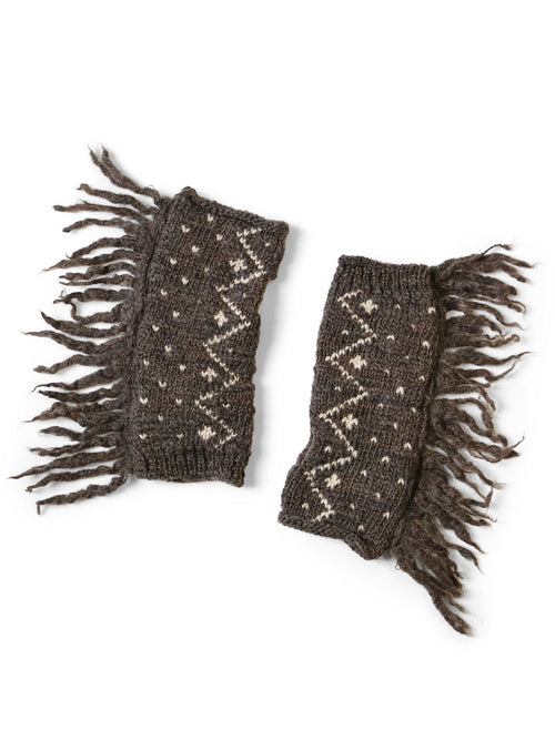 3G Fringe Arm Warmers - Dark Brown