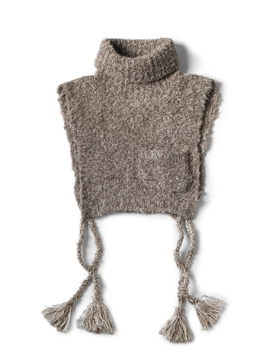 3G Shaggy Knit High Neck Bib Poncho - Brown Beige