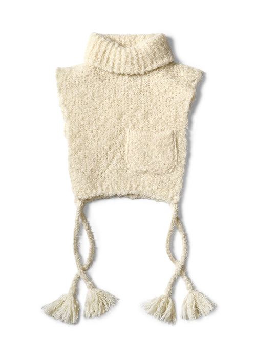 3G Shaggy Knit High Neck Bib Poncho - White