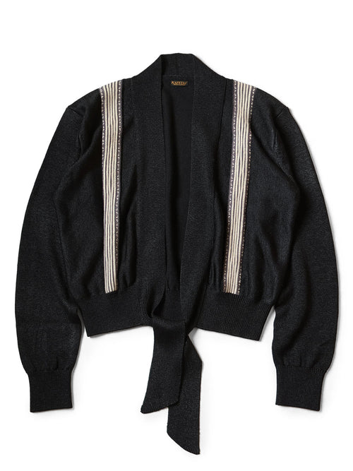 7G Retro Striped Opera Cardigan - Black