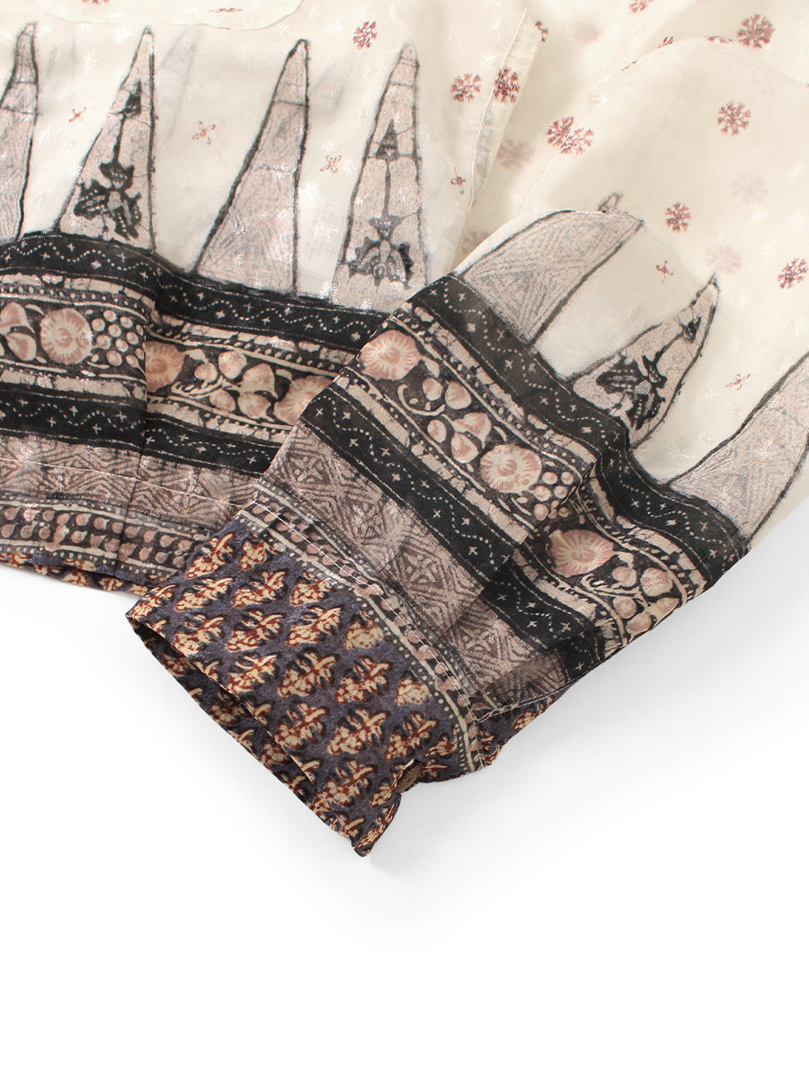 Sheer Sarasa Pattern Open Collar Shirt Drizzler