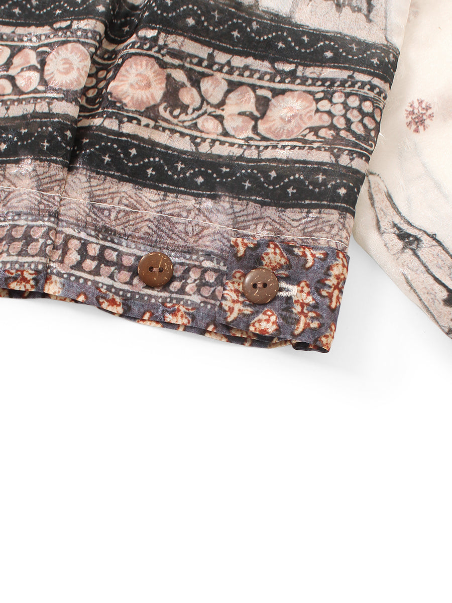 Sheer Sarasa Pattern Open Collar Shirt Drizzler