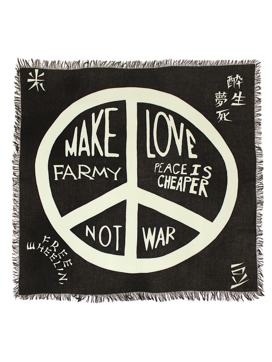 Rayon Fringe Square Stole (GIANT PEACE) - Black