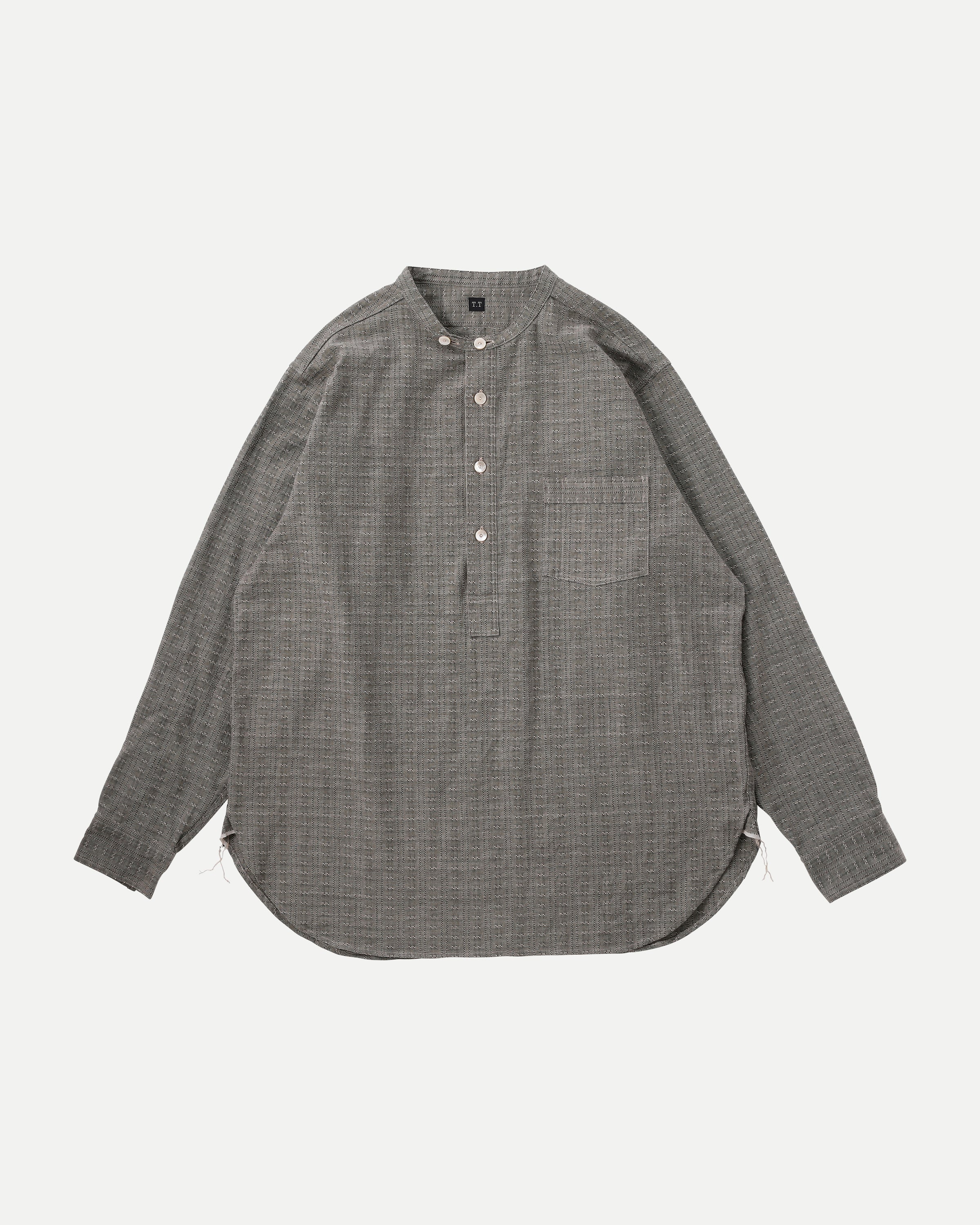 LOT.105 BAND COLLAR SHIRT P/O - Ivory Jacquard