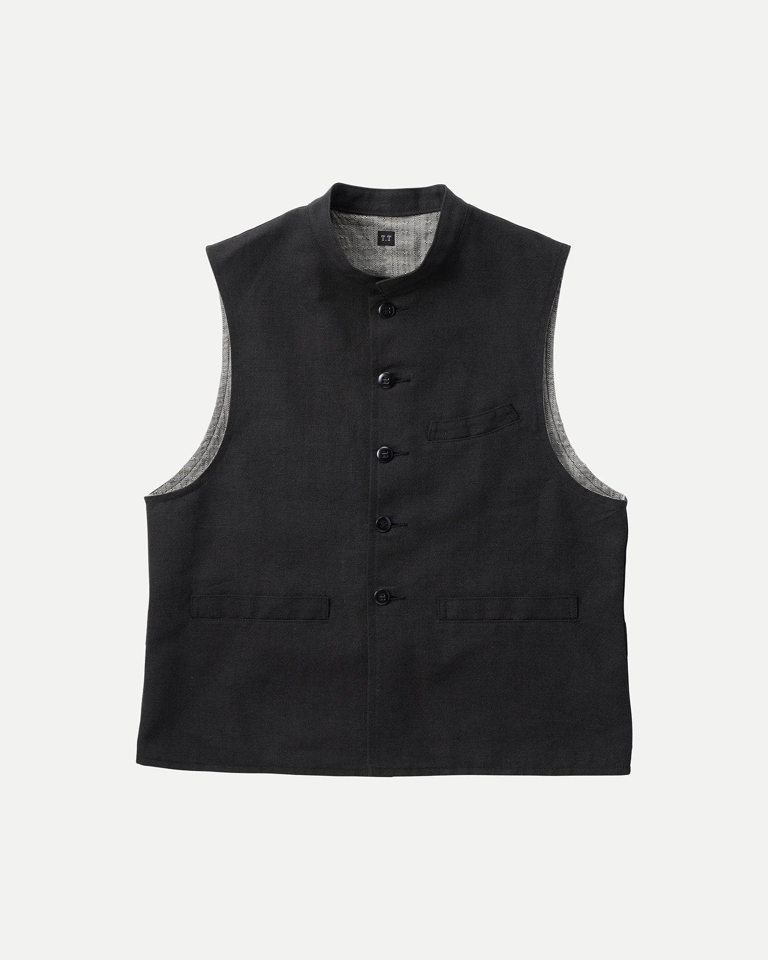LOT.107 STAND COLLAR VEST - Melange Black