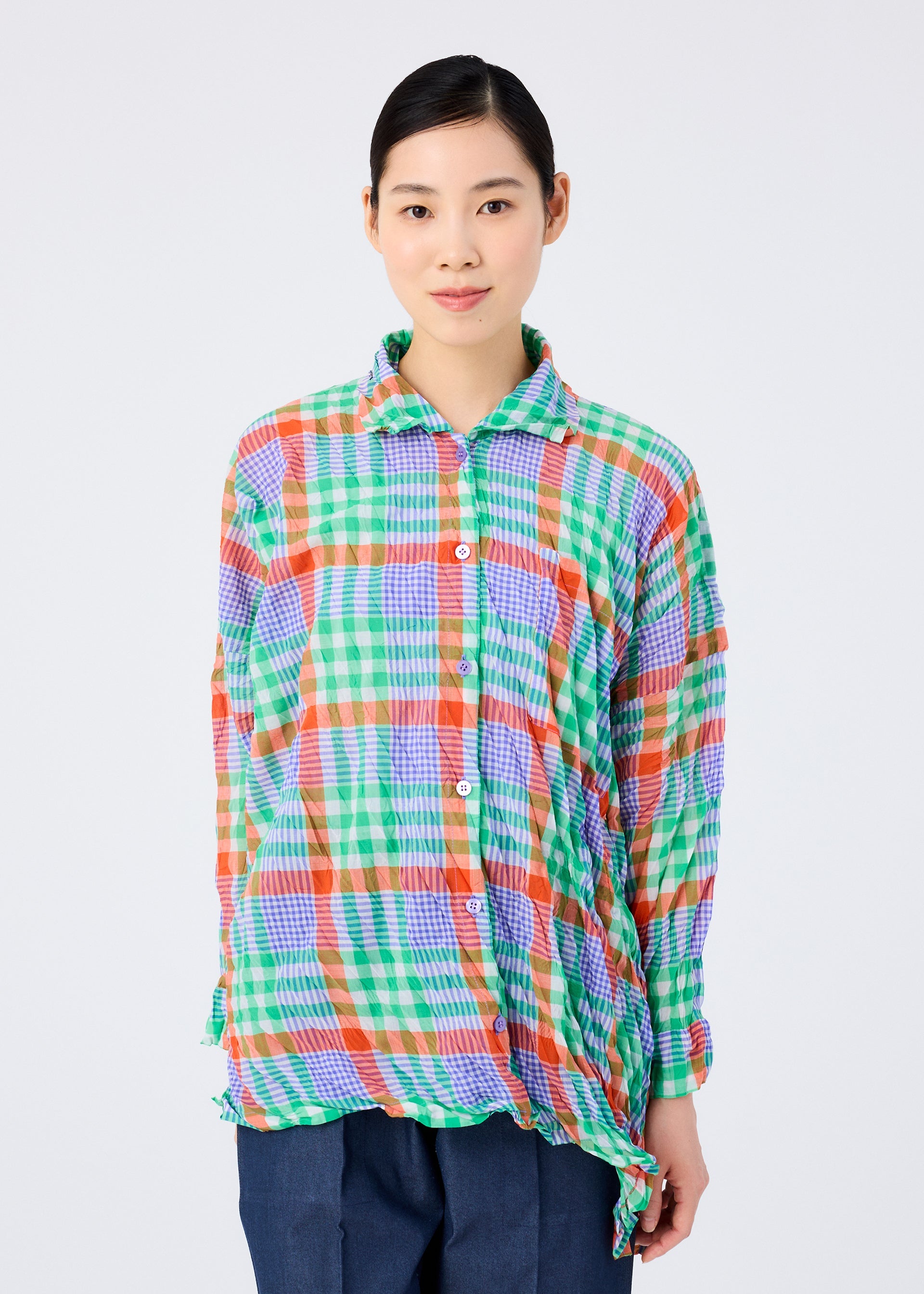 Check Whipped Pleats Shirt