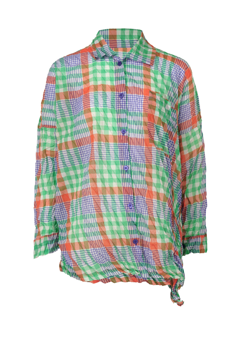 Check Whipped Pleats Shirt - ORANGE MIX