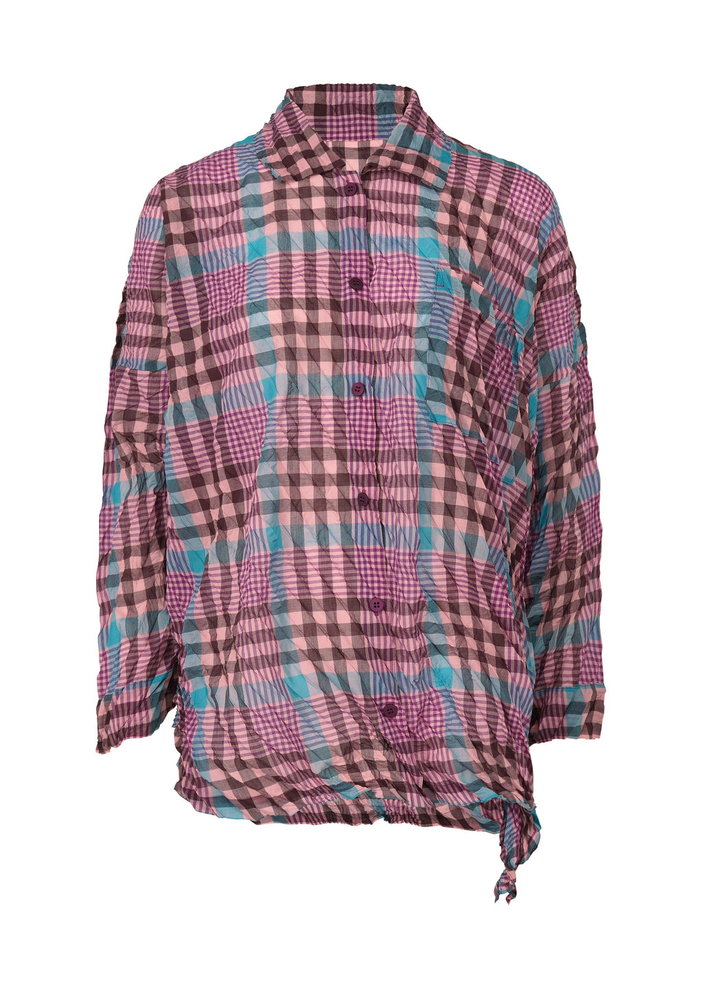 Check Whipped Pleats Shirt - BLUE MIX