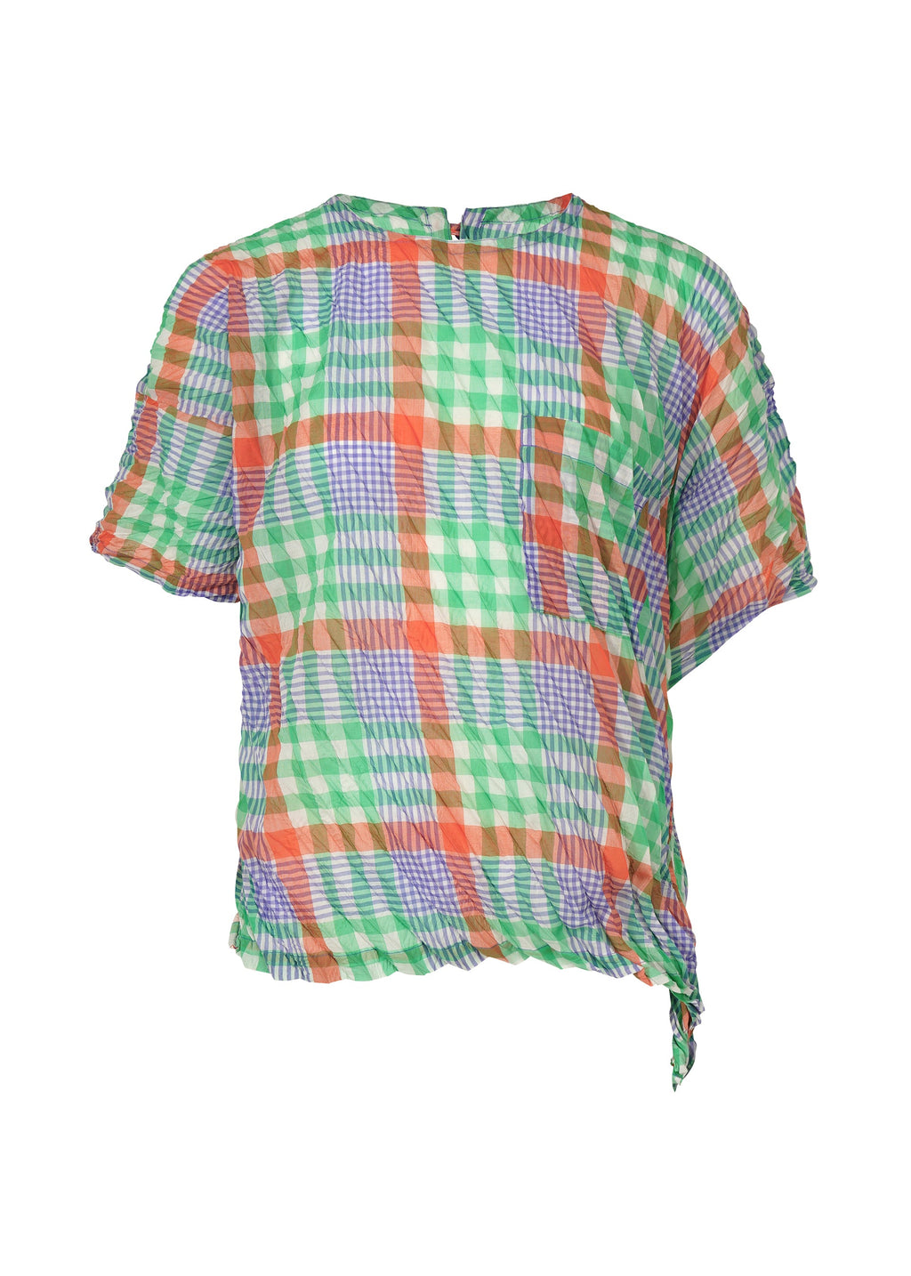 Check Whipped Pleats Shirt - ORANGE MIX