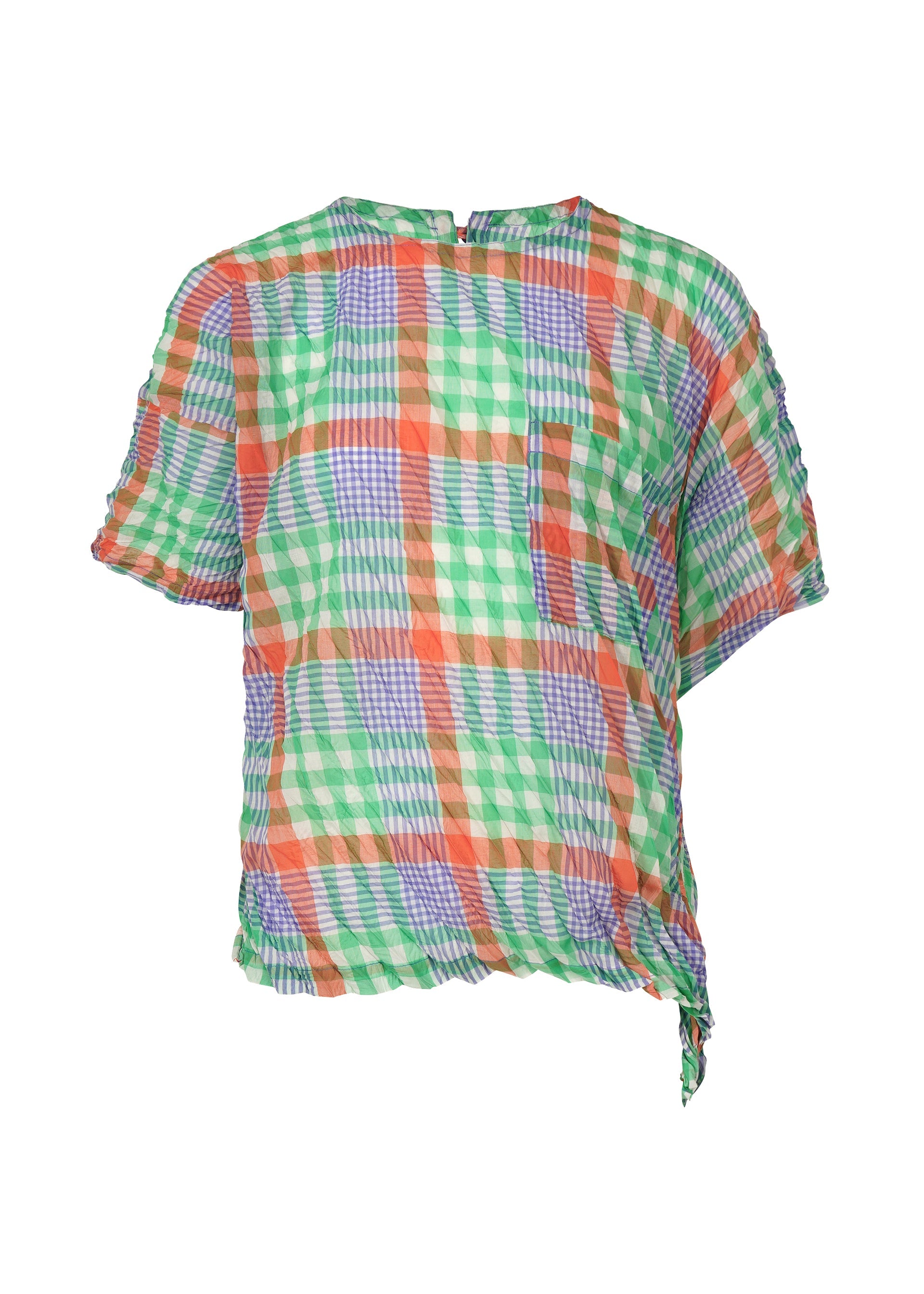 Check Whipped Pleats Shirt - ORANGE MIX