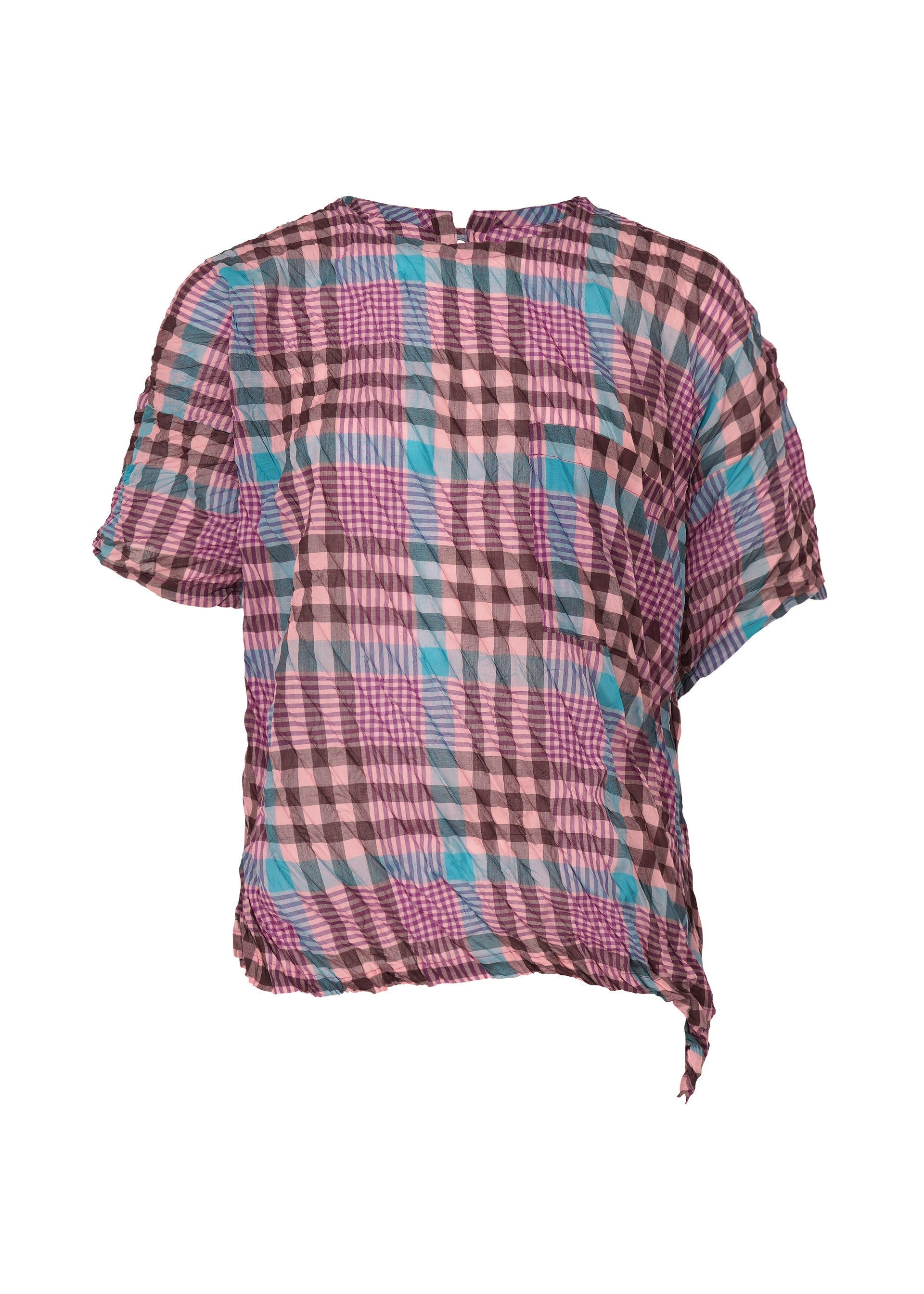 Check Whipped Pleats Shirt - BLUE MIX