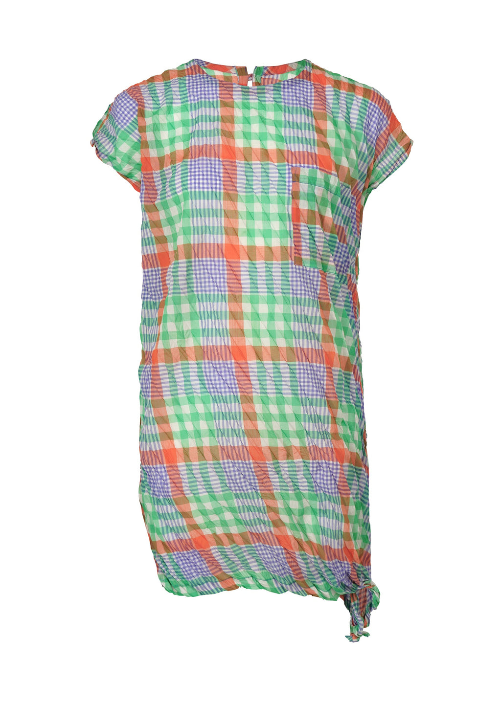 Check Whipped Pleats Shirt - ORANGE MIX