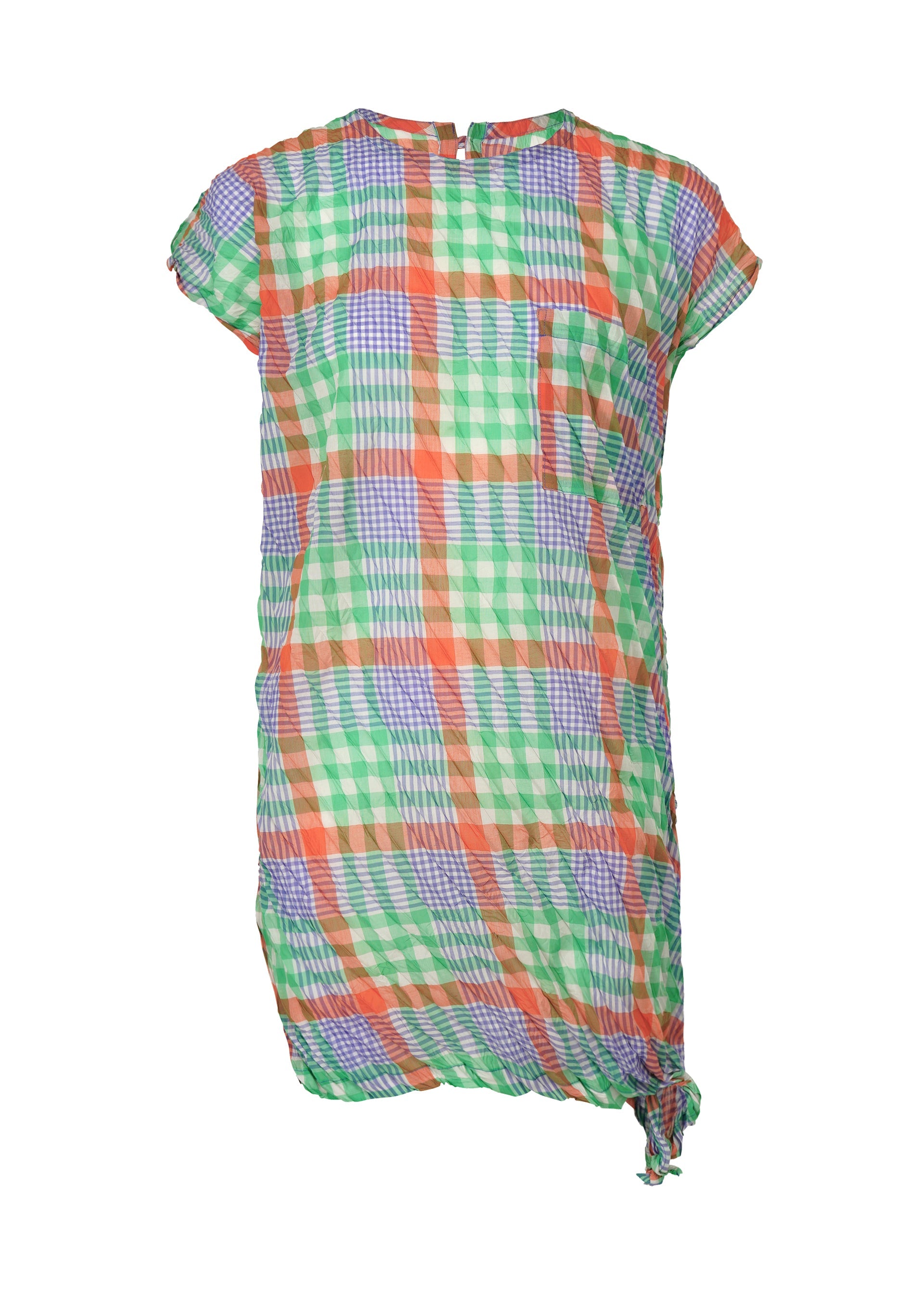 Check Whipped Pleats Shirt - ORANGE MIX