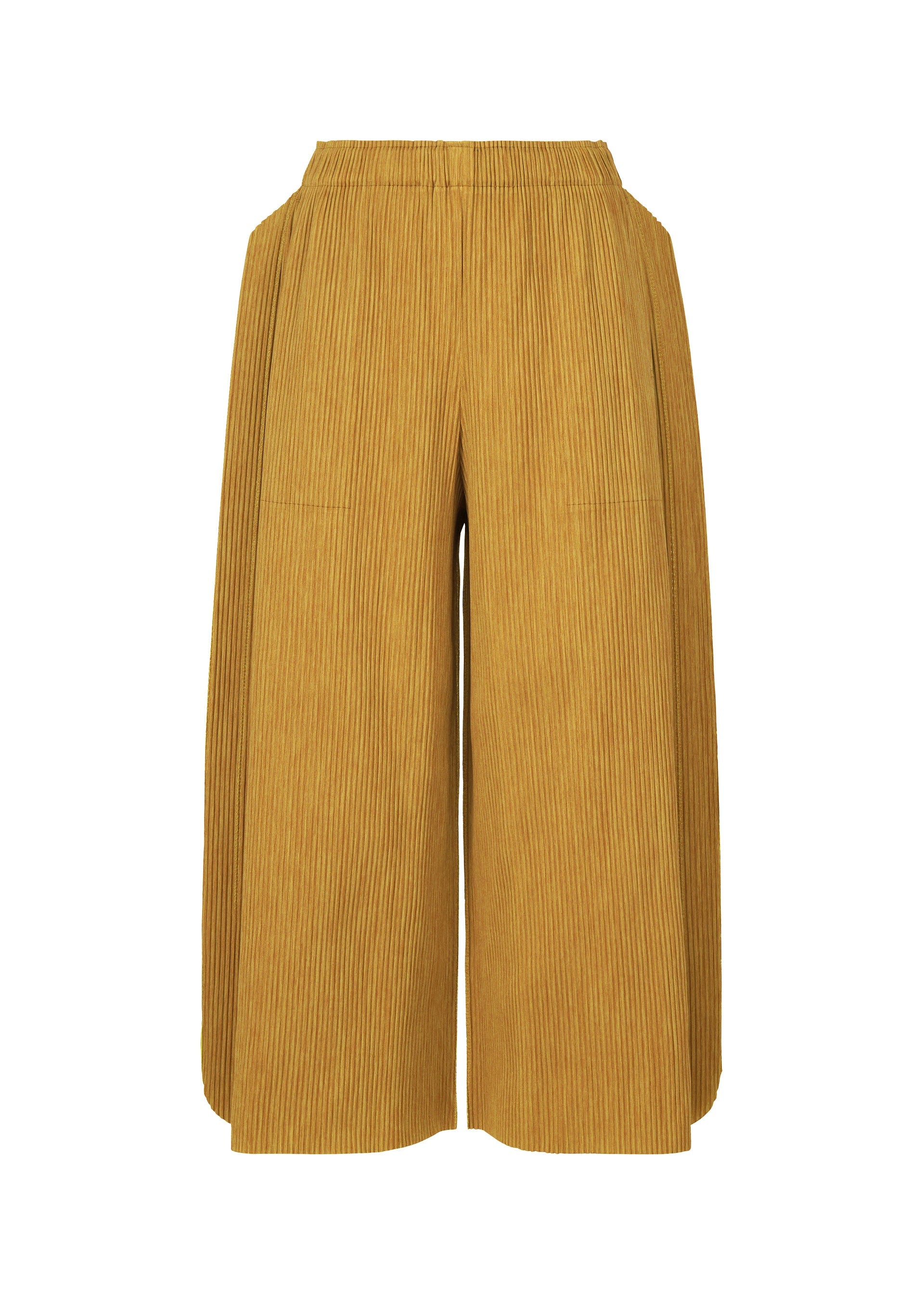 Mix Fine Knit Pleats Bottom - YELLOW-HUED