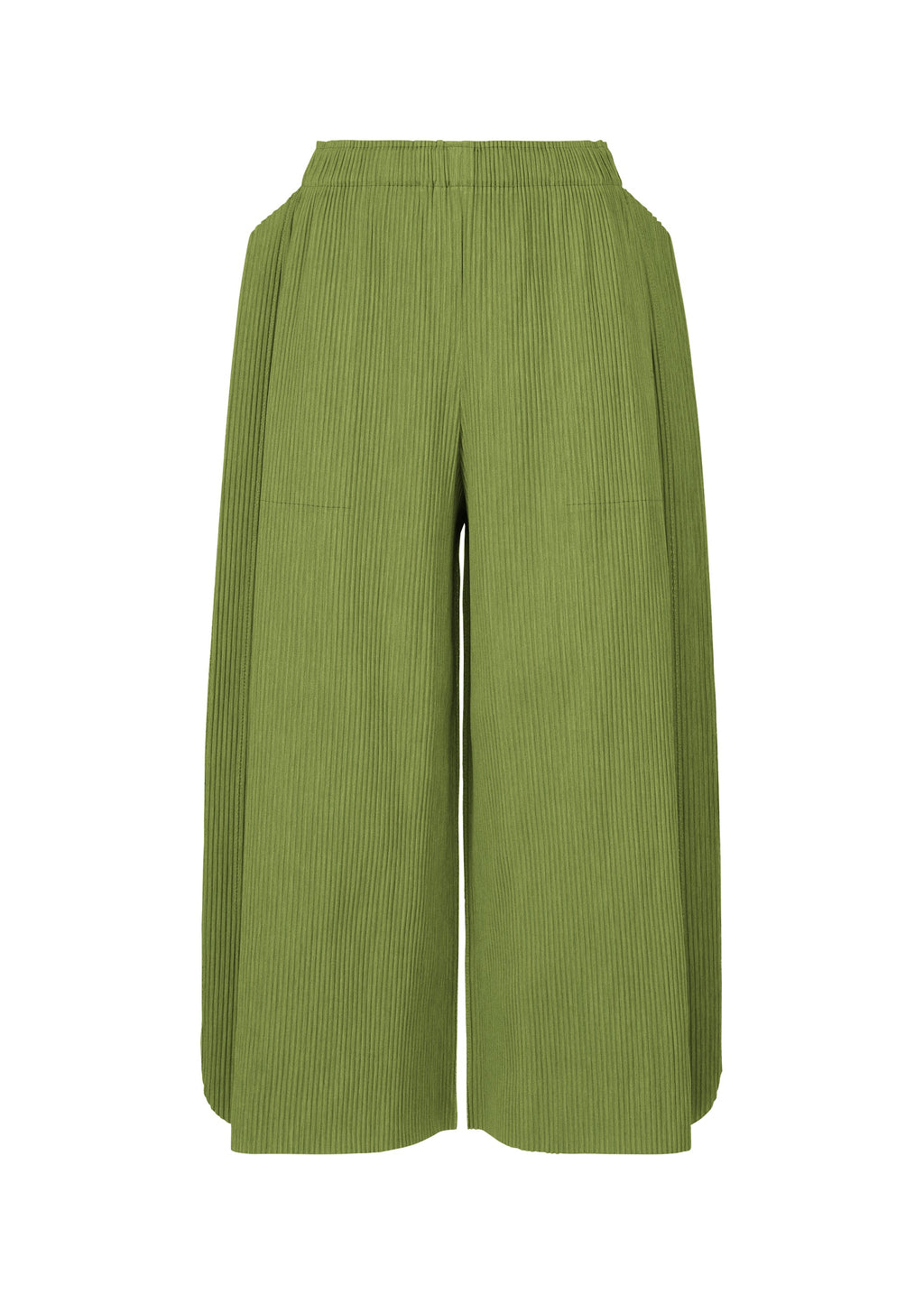 Mix Fine Knit Pleats Bottom - GREEN-HUED