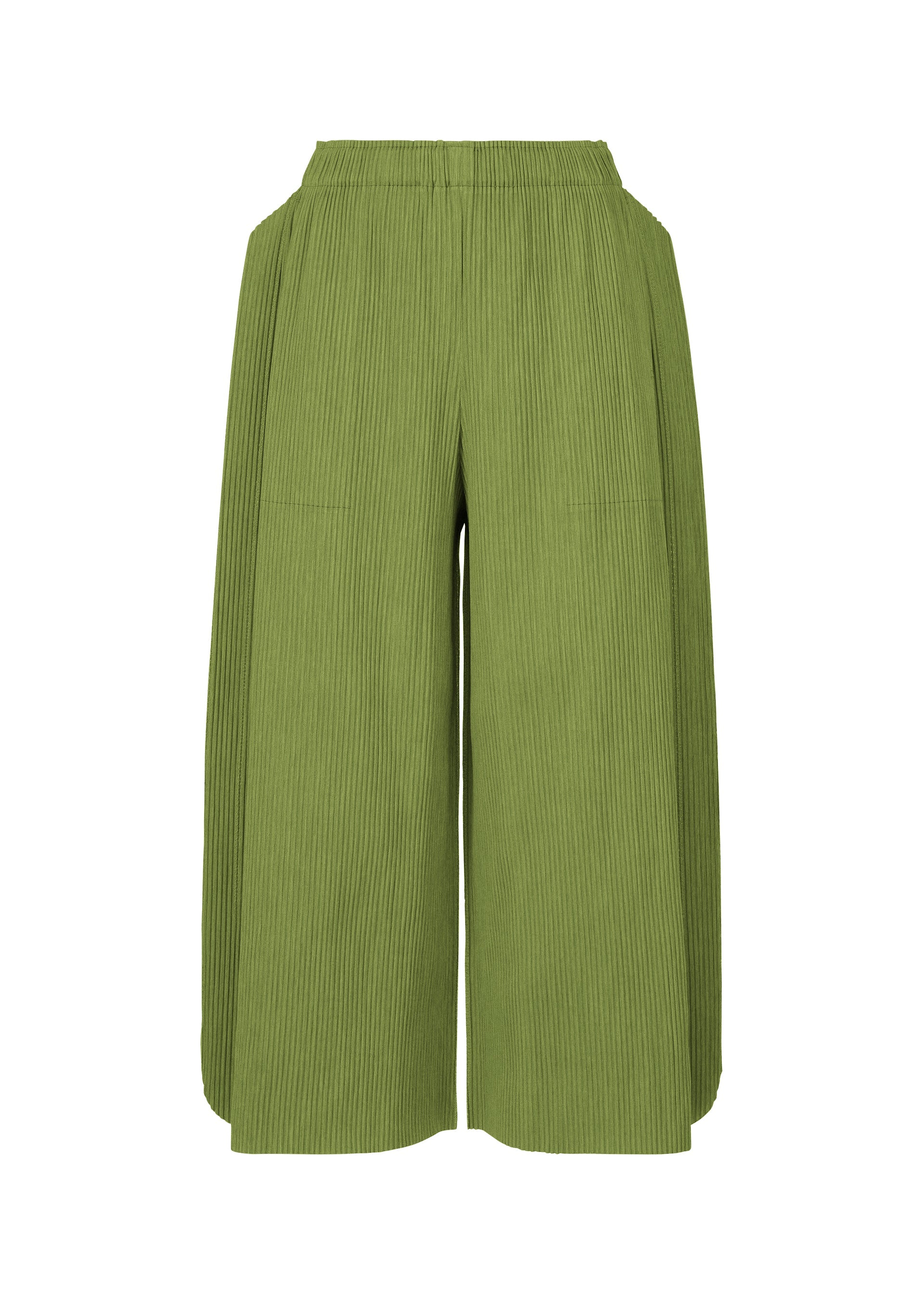 Mix Fine Knit Pleats Bottom - GREEN-HUED