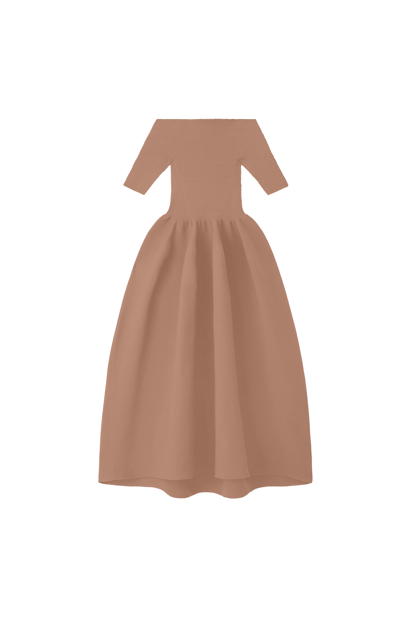 POTTERY HS OFF SHOULDER SHORT SLEEVE DRESS - HAZELNUT