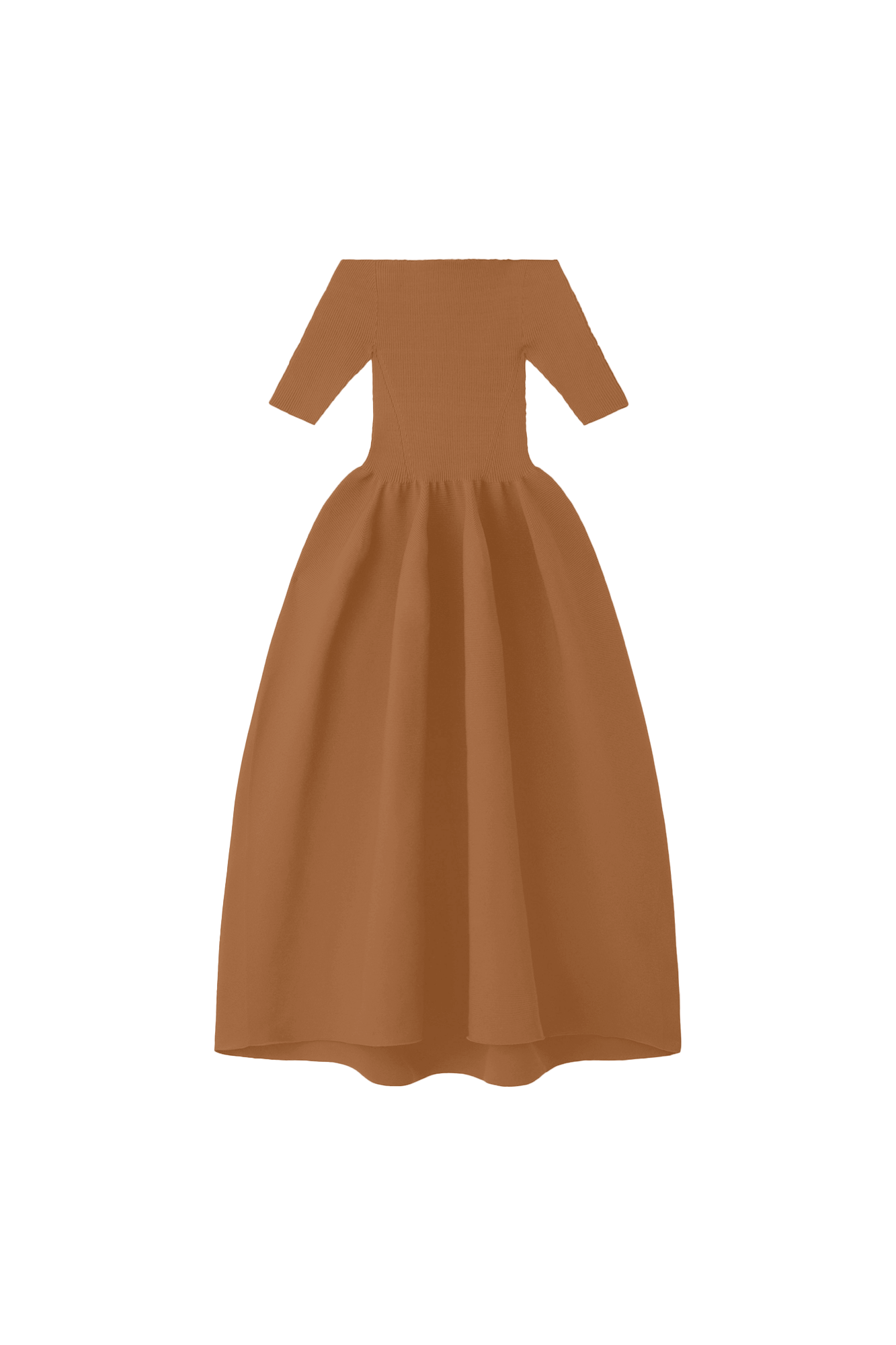 POTTERY HS OFF SHOULDER SHORT SLEEVE DRESS - SADDLE BROWN