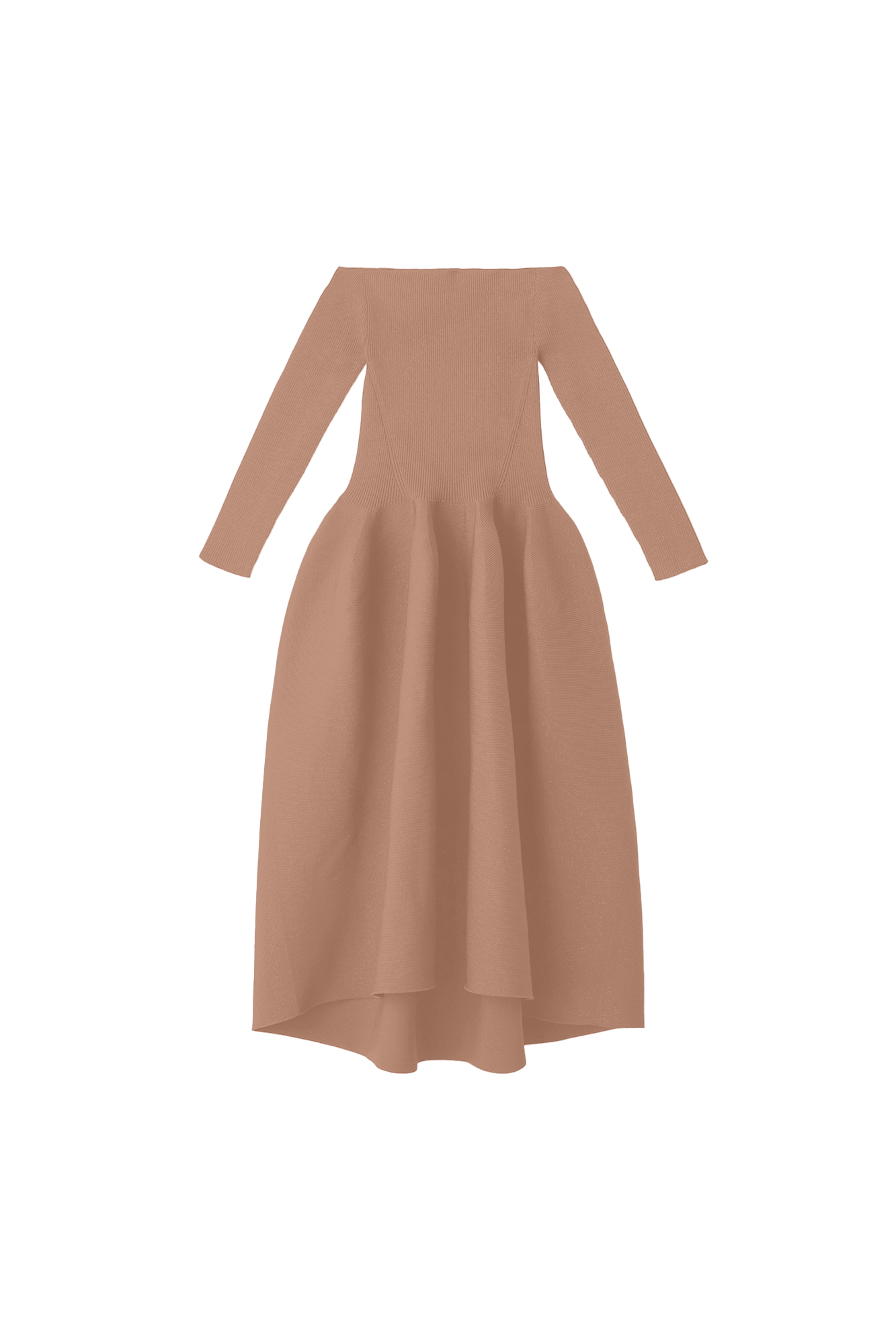 POTTERY HS OFF SHOULDER LONG SLEEVE DRESS - HAZELNUT