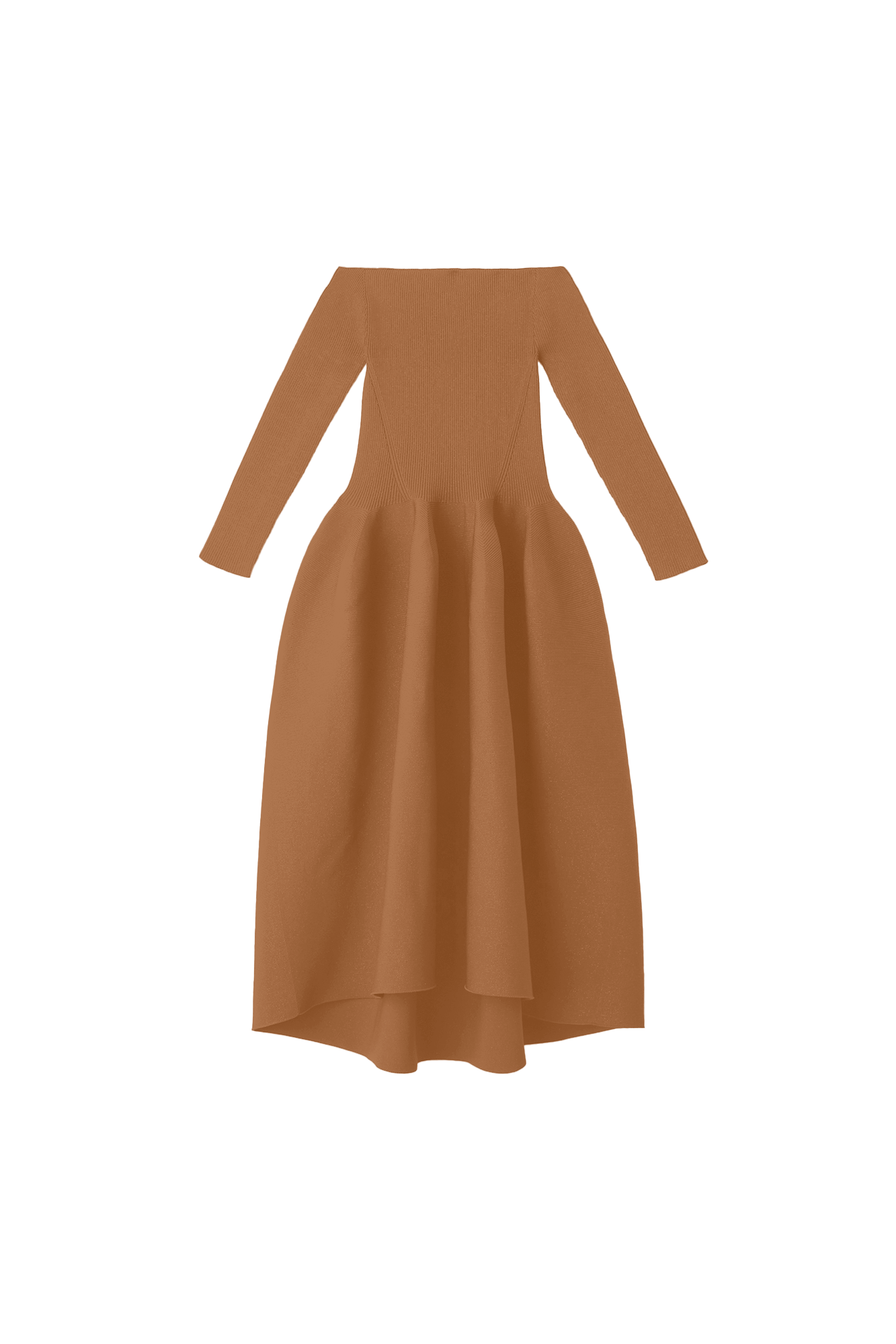 POTTERY HS OFF SHOULDER LONG SLEEVE DRESS - SADDLE BROWN