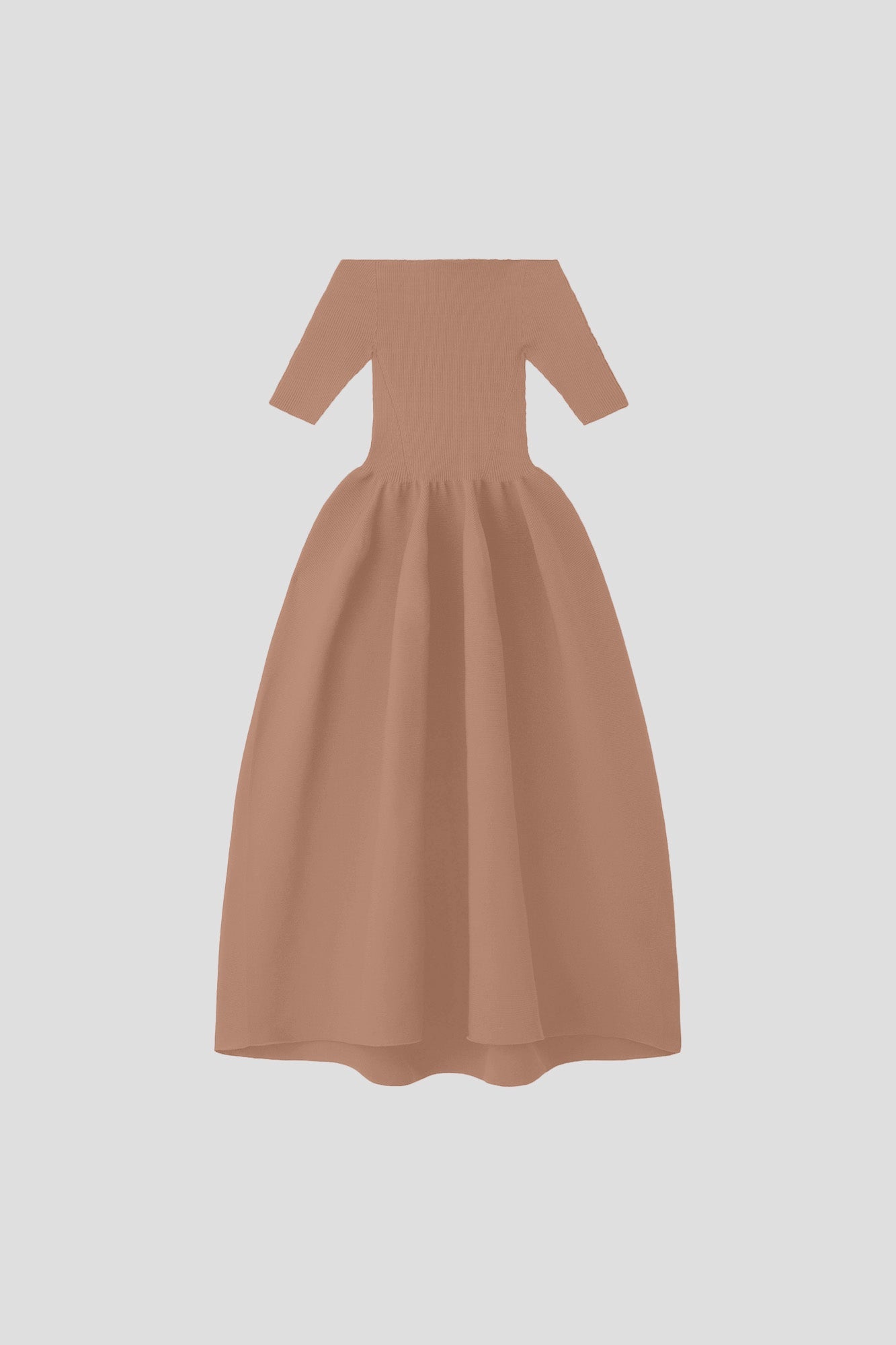 POTTERY HS OFF SHOULDER SHORT SLEEVE DRESS - HAZELNUT