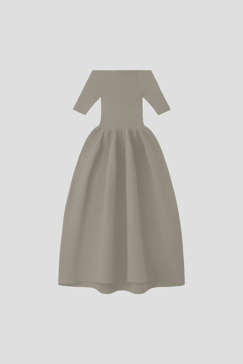 POTTERY HS OFF SHOULDER SHORT SLEEVE DRESS - STONE GRAY