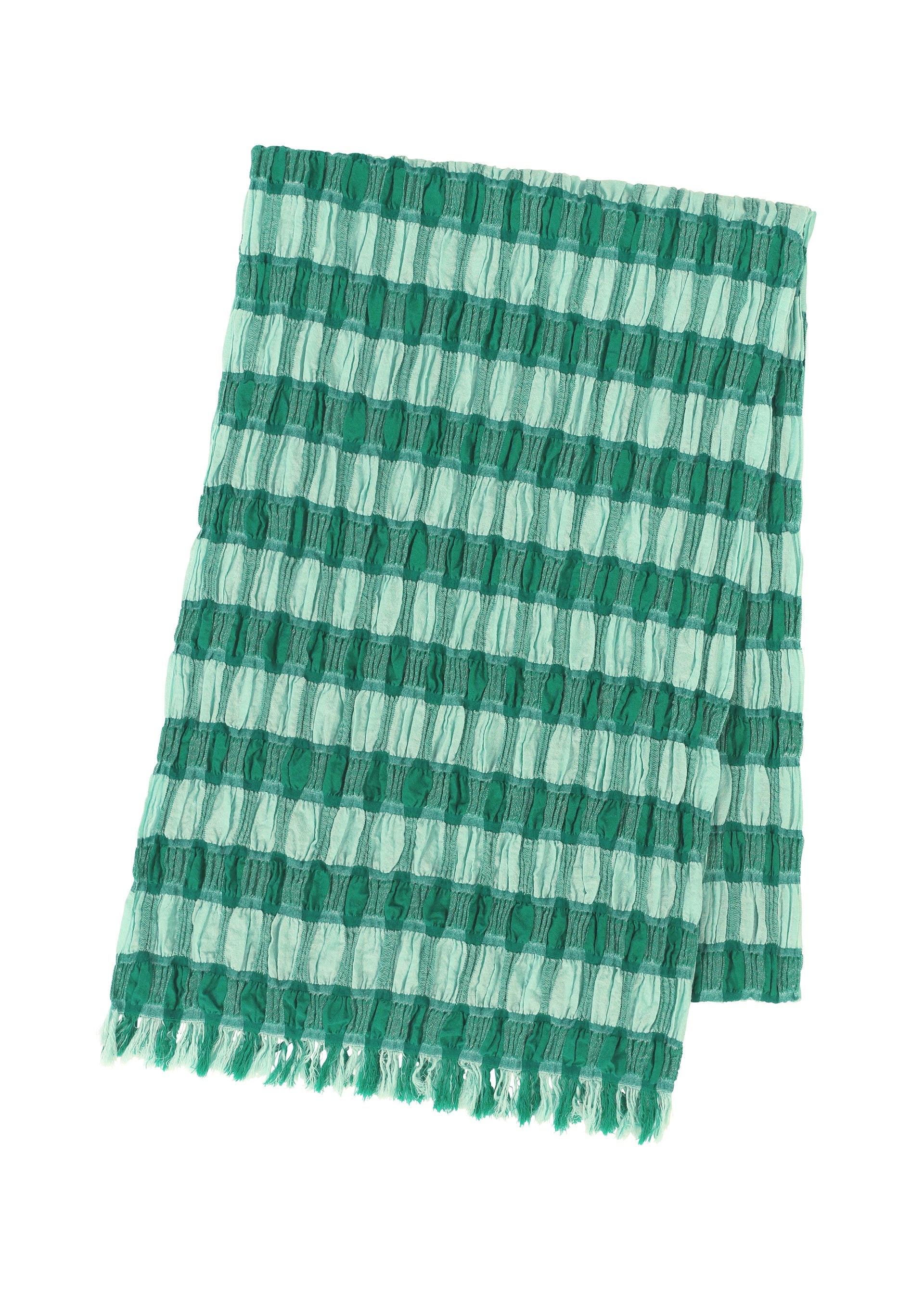 Cotton Check Scarf - GRASS GREEN