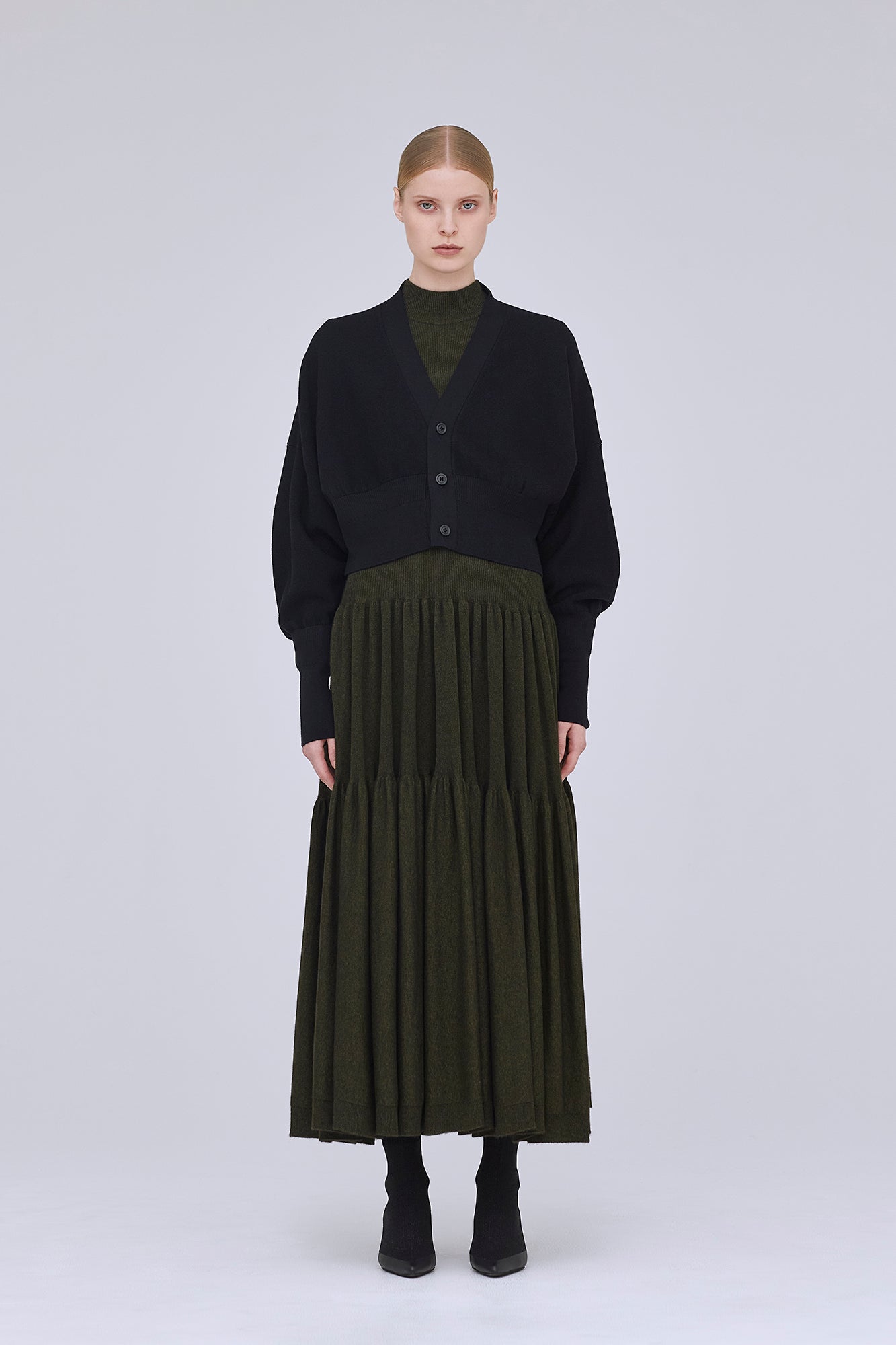 WOOL GARTER CROPPED CARDIGAN