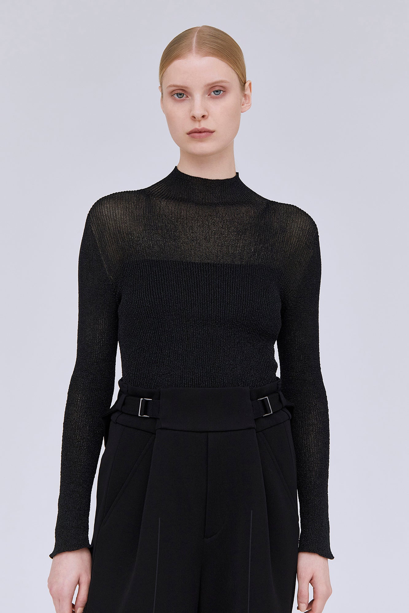 RIB LUCENT GLITTER MOCKNECK TOP