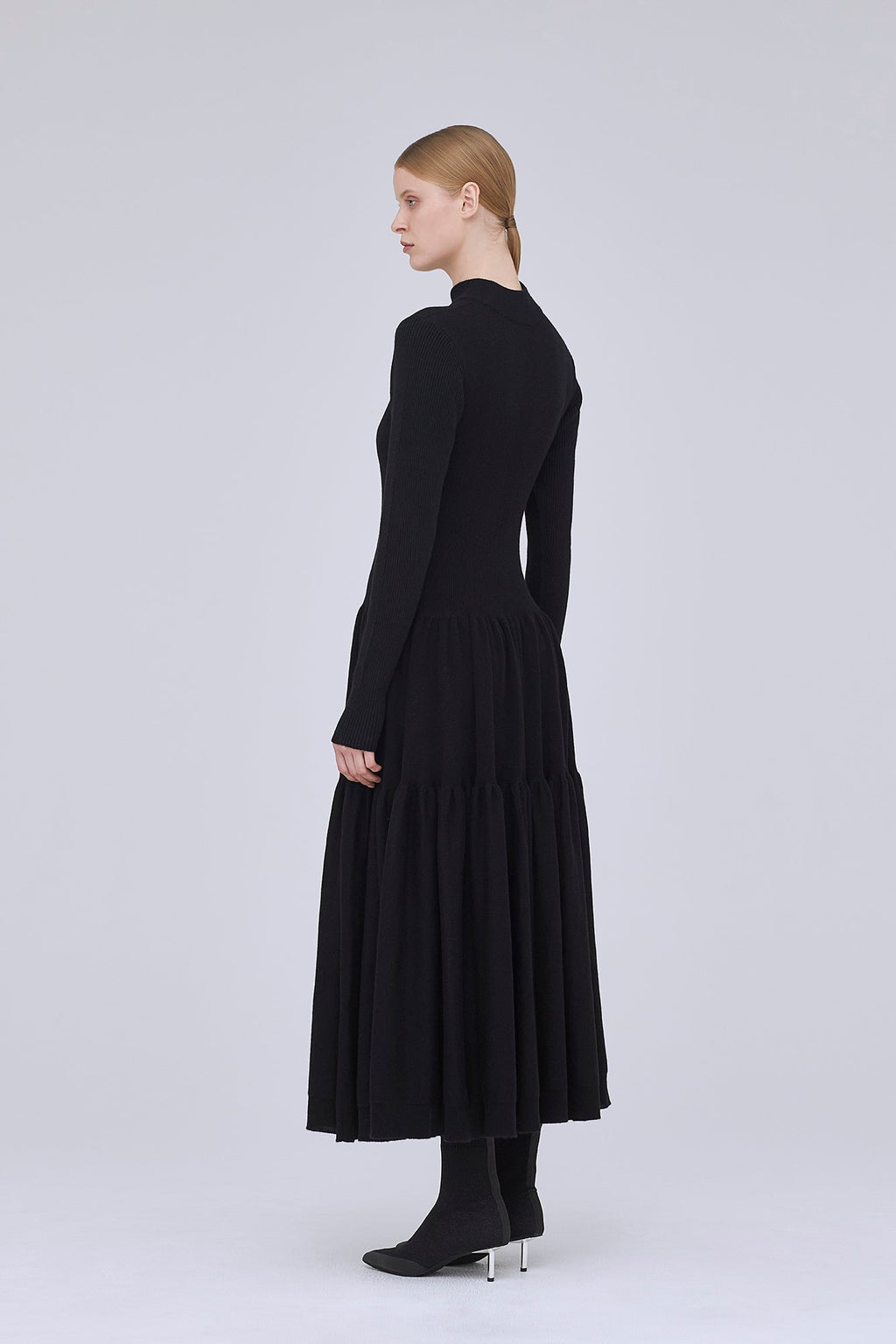 CASHMERE SILK CASCADES MOCKNECK LONG SLEEVE DRESS