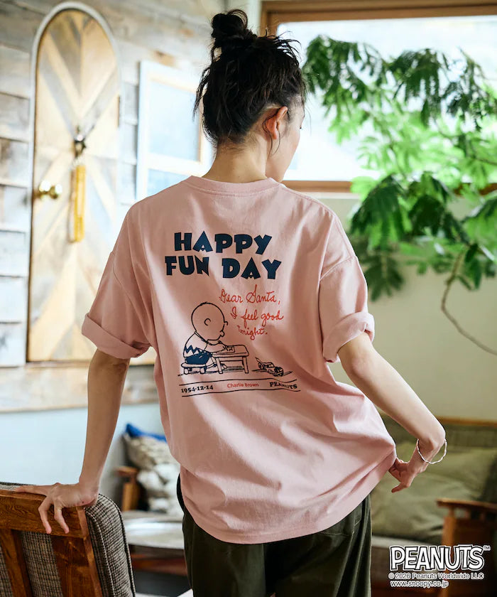 PEANUTS/Peanuts Exclusive Big Silhouette Back Print Crew Neck T-Shirt/HAPPY FUN DAY [Limited Release]