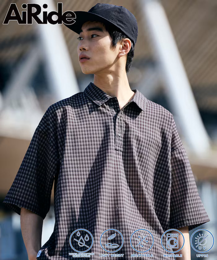 AiRide/Air Ride Relax Fit Polo Shirt/Pocketable/Quick-Drying/UV Cut [Limited Edition] - Black Check