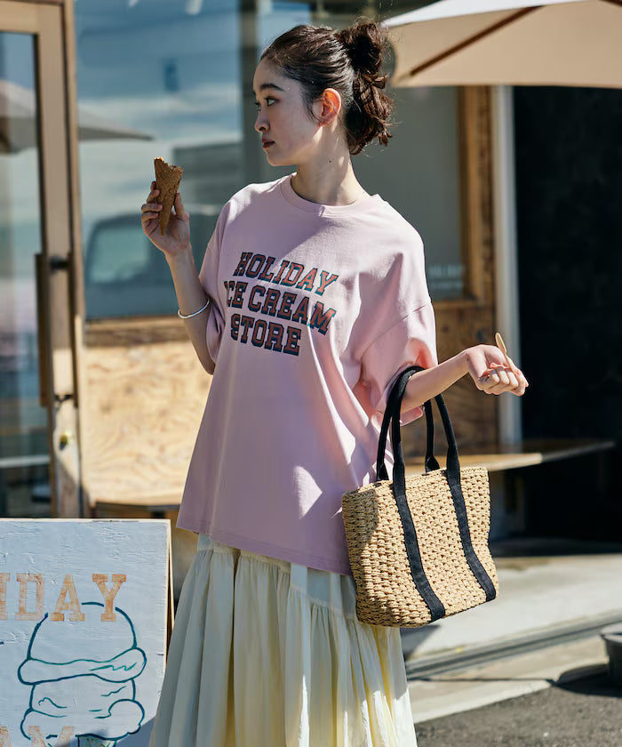 HOLIDAY ICECREAM×FREAK'S STORE Limited Edition Big Silhouette College Print Crew Neck T-Shirt