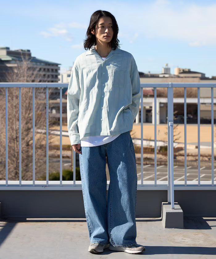 Dobby Woven Long Sleeve Open Collar Shirt / Big Silhouette