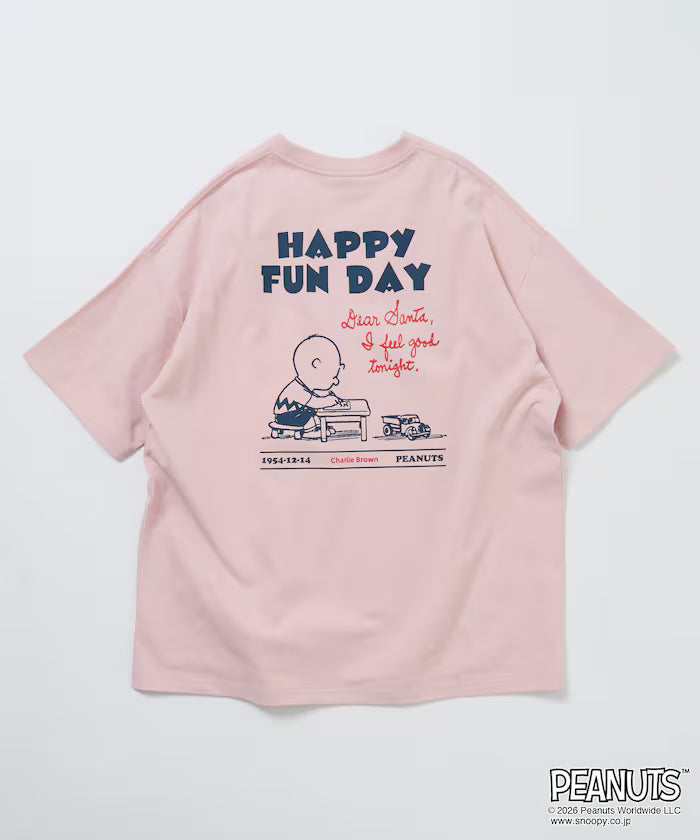 PEANUTS/Peanuts Exclusive Big Silhouette Back Print Crew Neck T-Shirt/HAPPY FUN DAY [Limited Release]