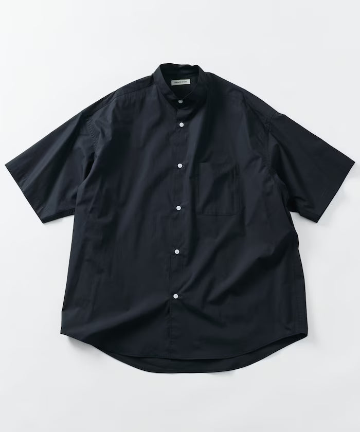 Relax Fit Relaxed Fit Band Collar Short Sleeve Shirt [Limited Edition] - Black