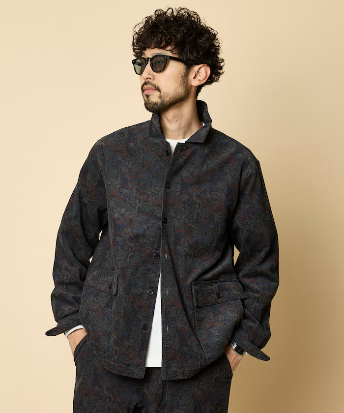 All-over print light corduroy shirt jacket [compatible with set-up]