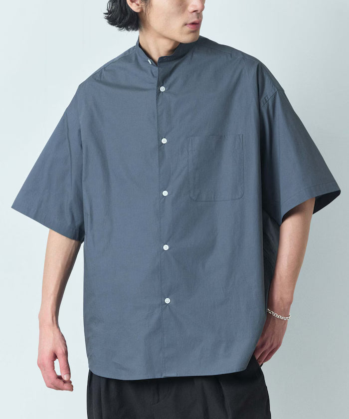 Relax Fit Relaxed Fit Band Collar Short Sleeve Shirt [Limited Edition] - Charcoal Gray