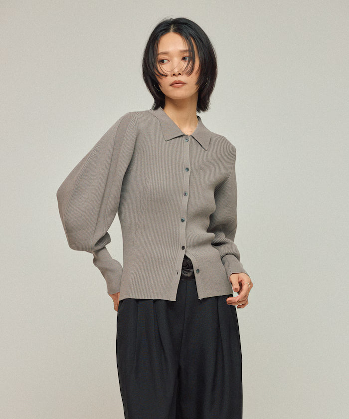 Functional material silk blend knit polo volume sleeve knit cardigan / anti-pill / machine washable