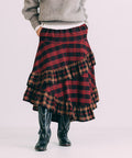 Nell Check Asymmetrical Frill Skirt - Red