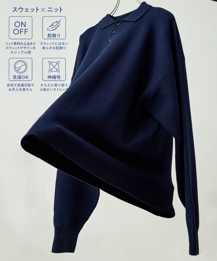 Relax Fit Relax Fit Sweat-like Polo Collar Knit [Limited Edition] - Navy