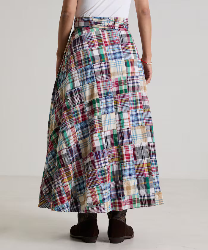 Indian patchwork check wrap skirt