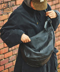 Leather Banana Big Shoulder Bag / Leather Banana Big Shoulder / Messenger Bag / Cowhide / Water-Repellent Leather - Black