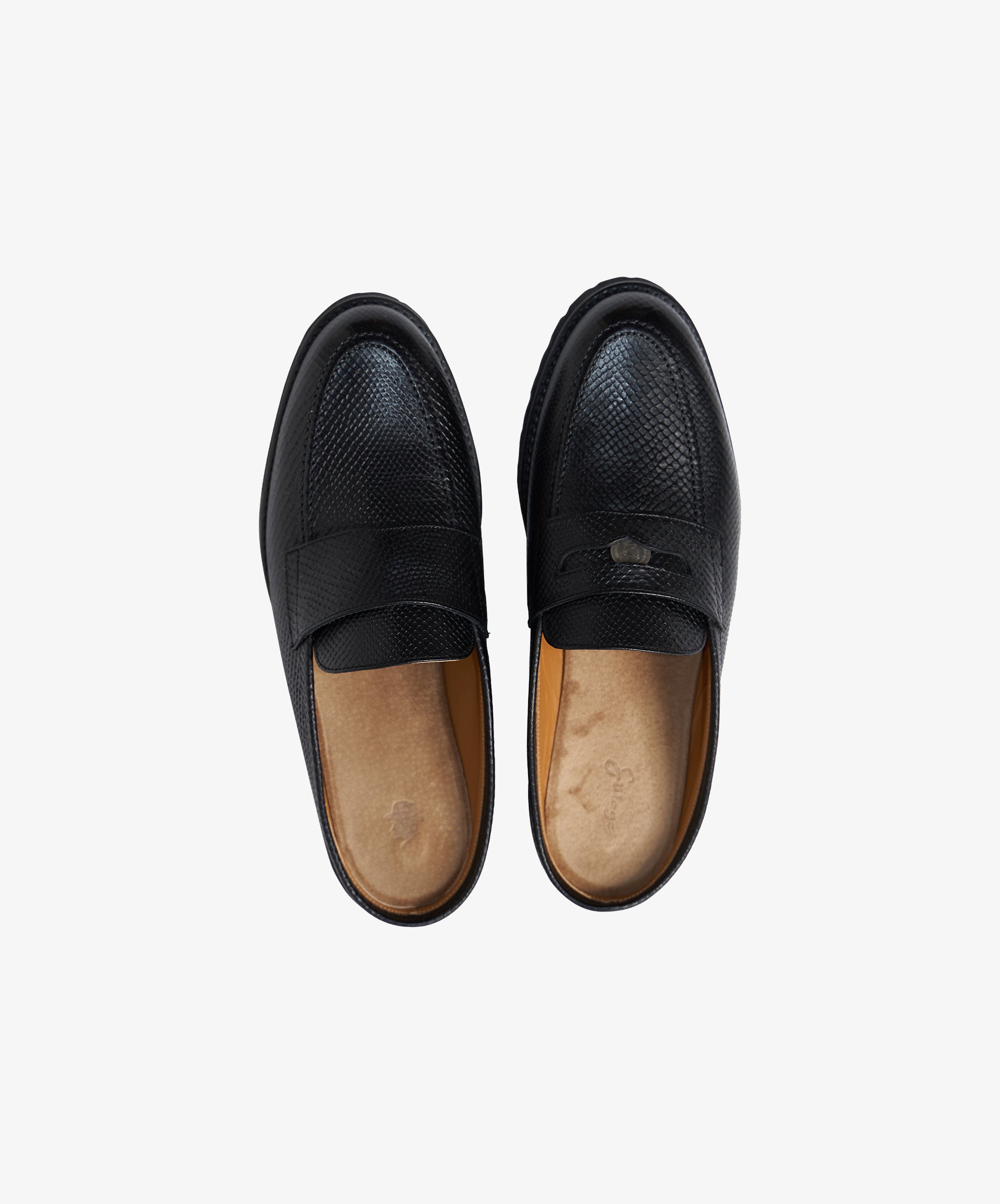 coin loafer mule snake black