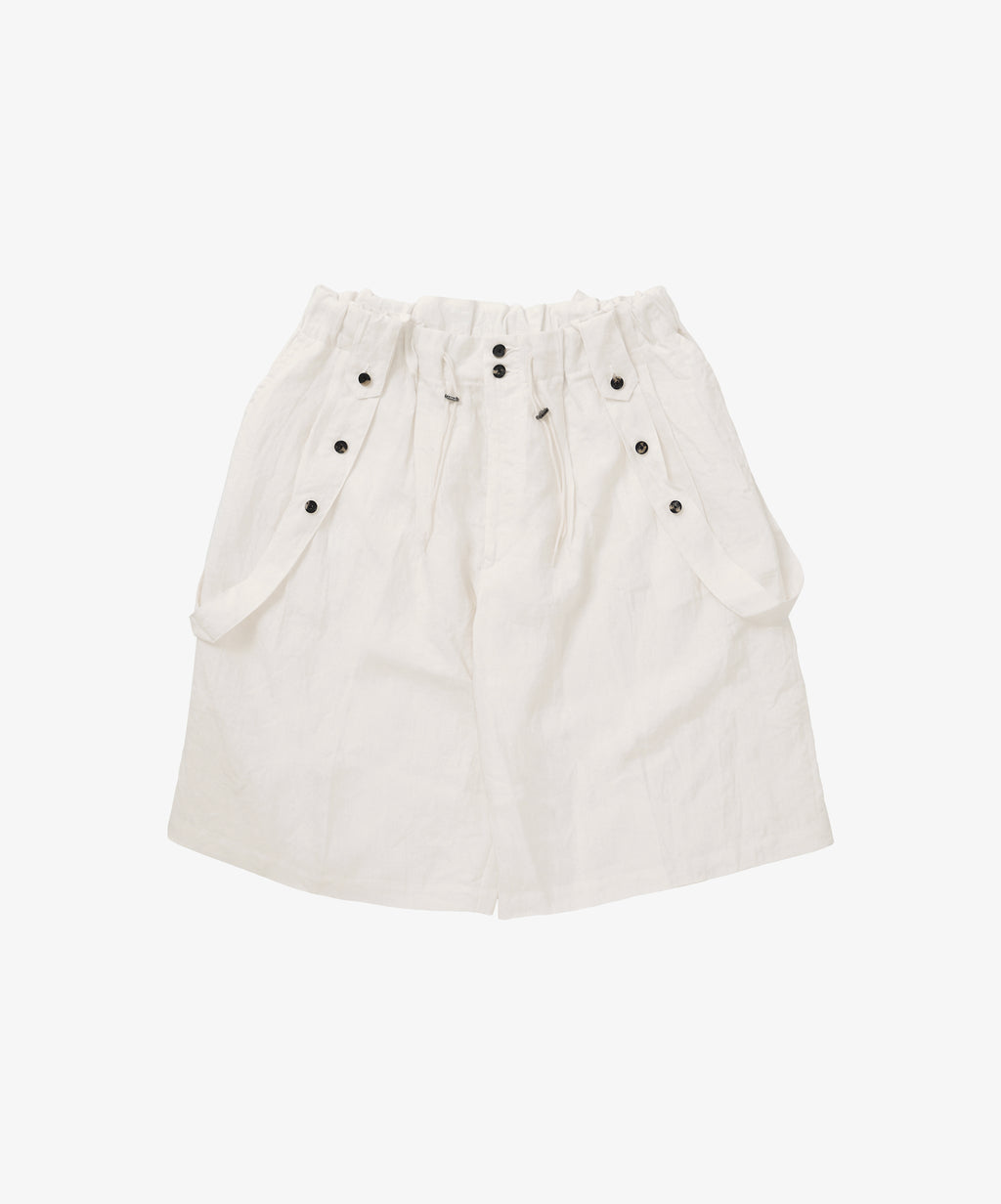 circular short pants linen white with suspenders - default