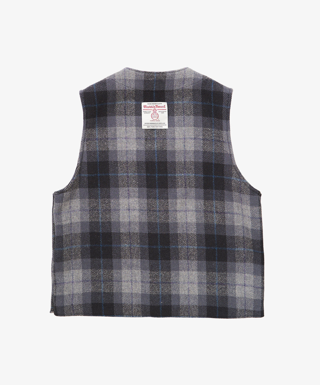 gilet navy check harris tweed