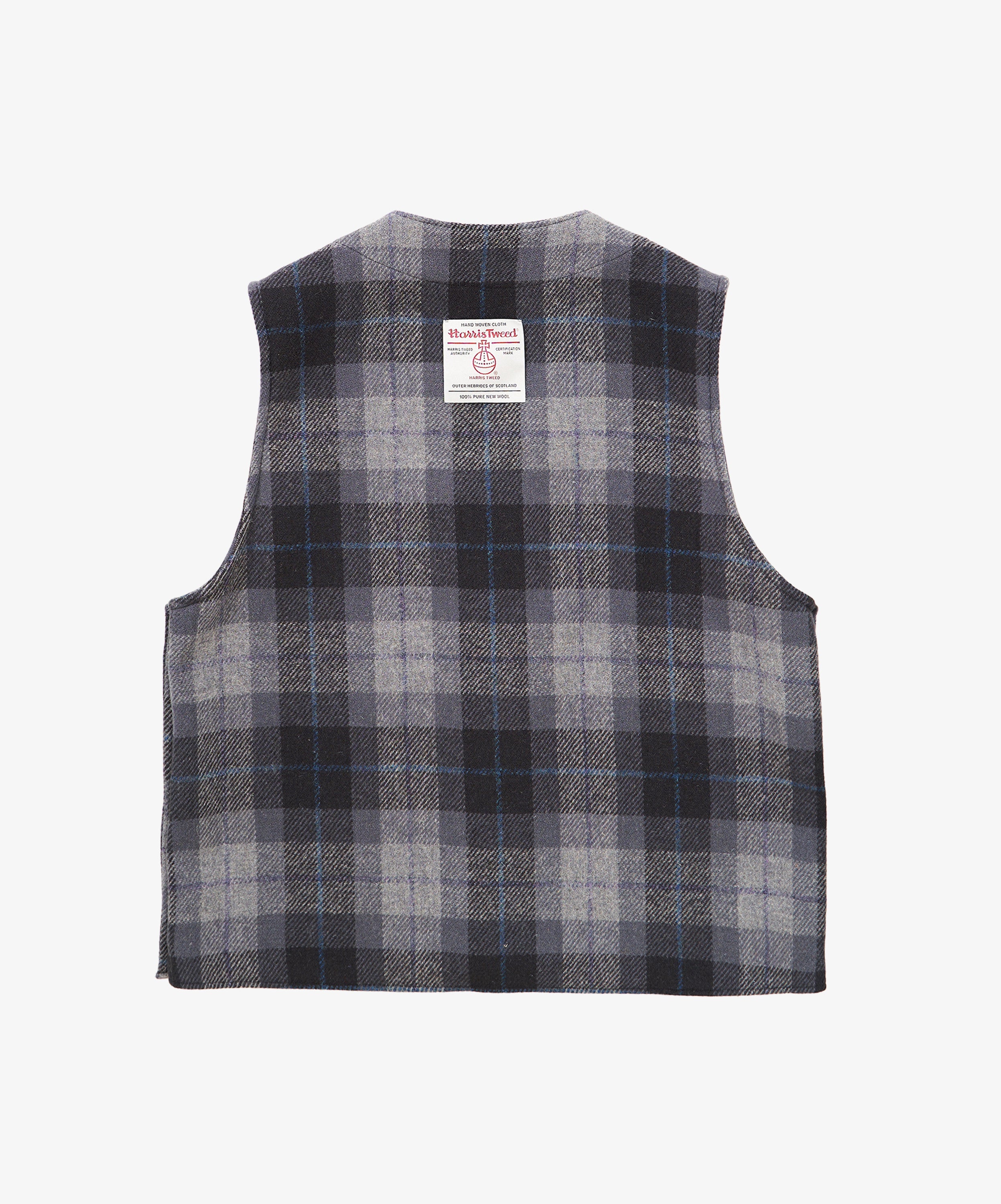 gilet navy check harris tweed